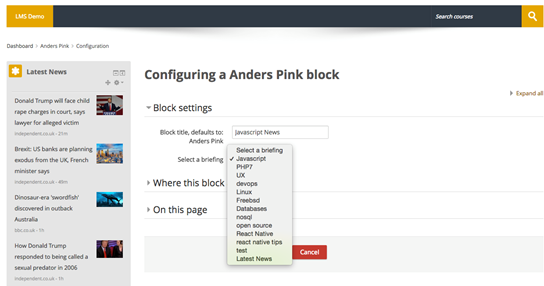 Preview of how the block is configured